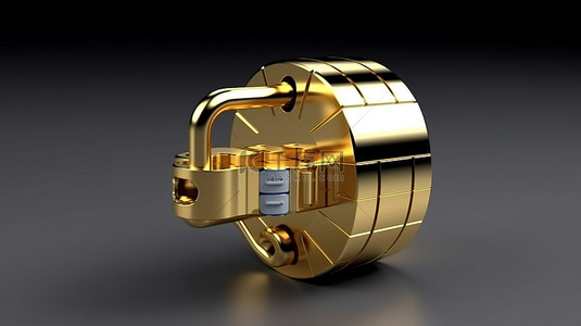 闪闪发光的金色挂锁安全的 3D 渲染