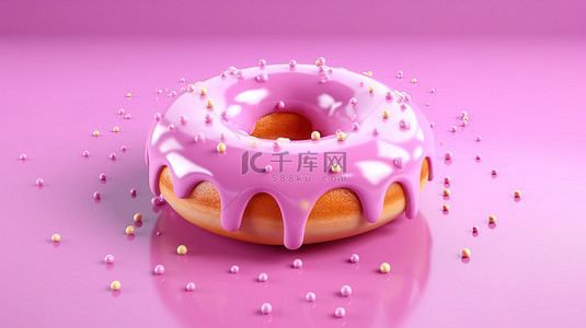 粉红色背景上冰甜甜圈的 3D 渲染，非常适合横幅