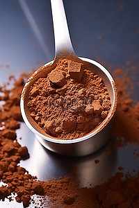 波加查温格高背景图片_量匙中的巧克力格兰诺拉麦片粉
