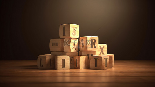 税务筹划背景图片_装饰木块在 3D 渲染中描绘纳税时间图标