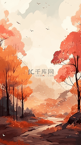 秋天黄色树叶背景图片_秋天水彩红色背景