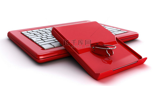 文件夹上的白纸背景图片_计算机鼠标，带有红色文件夹和文件柜，在 3D 渲染中隔离在白色背景上