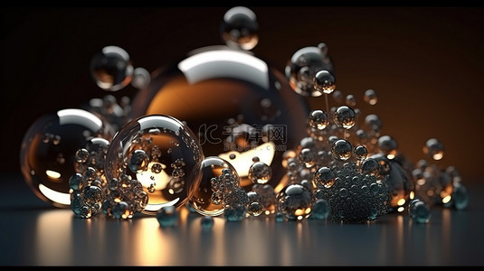 3D渲染背景中各种尺寸的透明球体和玻璃气泡