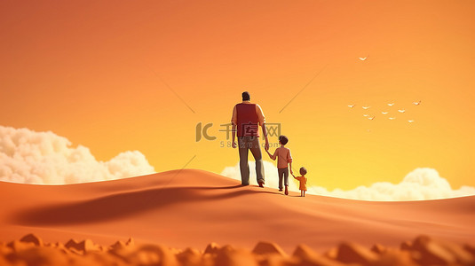 父亲背着孩子背景图片_父亲背着儿子的 3d 插图
