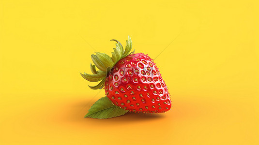可口草莓背景图片_黄色低聚背景上的 3d 草莓插图