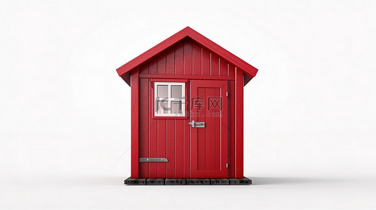 3D 渲染的白色背景上用于存放花园工具的小型红木小屋