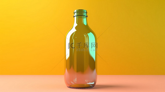 杯子瓶子罐子背景图片_彩色背景中单独站立的 3d 卡通玻璃瓶