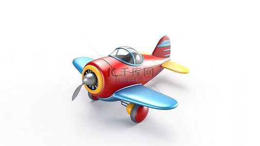 附在卡通玩具喷气式飞机上的空横幅悬停在空中广告白色背景 3D 渲染中