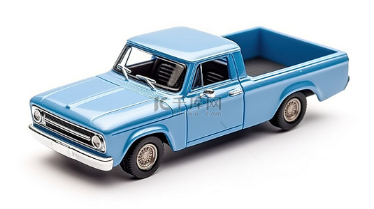 蓝色的卡车背景图片_白色背景展示了蓝色皮卡车的 3D 渲染