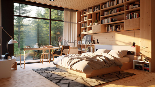 房地产设计背景图片_现代住宅温馨卧室的 3D 渲染