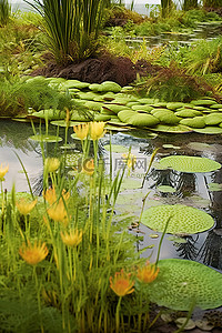 绿色的池塘背景图片_陆地上有流动池塘的绿色森林
