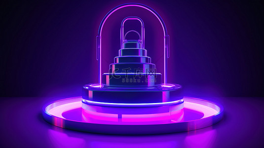 霓虹灯紫色的充满活力的紫色讲台设置 3D 渲染