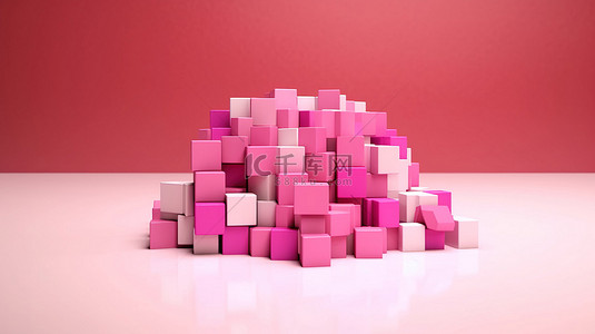充满活力的粉红色几何立方体，具有简单的参数化设计 3D 插图