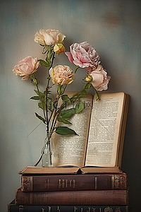 花背景图片_书架上的玫瑰花