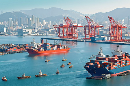 香港港口和港口起重机在回归日