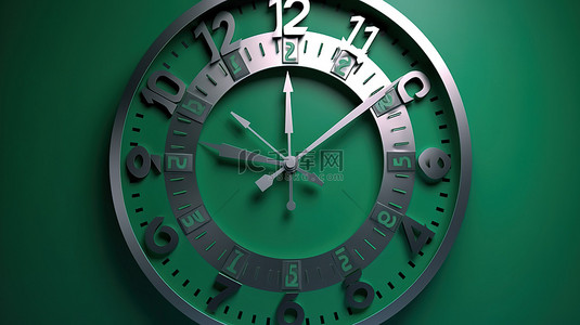 模拟时钟的 3D 渲染在绿屏上显示一分钟到十二小时
