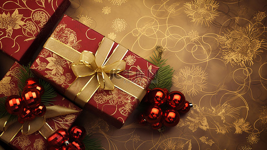 圣诞节节日彩带背景图片_圣诞节礼物蝴蝶结