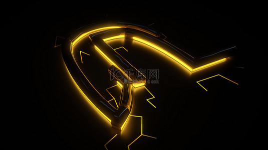 3d 黄色弯曲箭头销售图标轮廓方向符号在 3d 中呈现