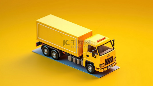 黄色送货卡车的等距 3D 插图