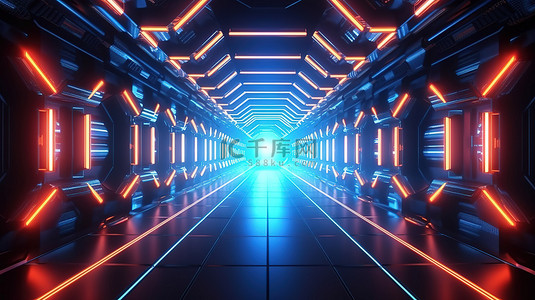 技术引领未来背景图片_未来网络隧道六角形霓虹灯线照亮了数字空间3D渲染的高科技之旅