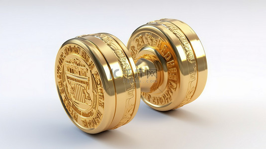 卢布硬币在白色背景 3D 渲染上变成了成功的金色哑铃象征