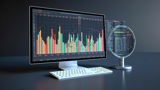 计算机生成的商业数据分析插图 SEO 营销流量研究和图表增长