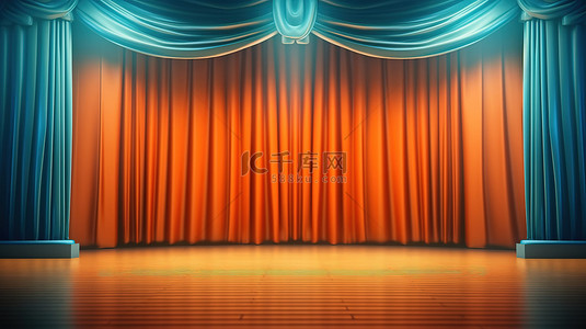 英语舞台剧背景图片_舞台或地板模板上剧院窗帘的 3D 插图