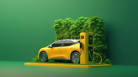 电动汽车充电站一睹绿色技术的未来3D 渲染