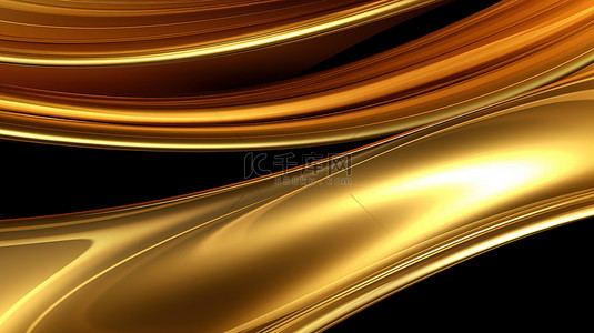 动态送花背景图片_扭曲塑料管表面上的金色曲线波纹波的 3D 抽象插图
