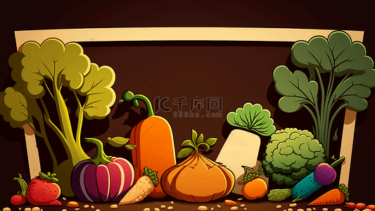 蔬菜水果卡通背景图片_蔬菜深色边框背景