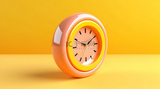 悬挂在柔和黄色背景上的时钟环在 3D 可视化中唤起夏日的氛围