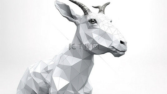 吃草的山羊背景图片_多面体山羊在 3d 渲染在空白的白色画布上