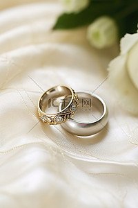 花边背景图片_结婚戒指在花边床单上