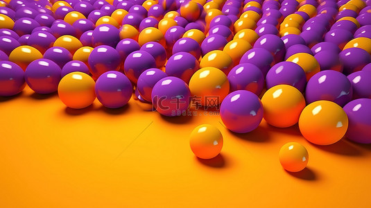 橙柠檬背景图片_紫色游乐场 3D 渲染活泼的柠檬球