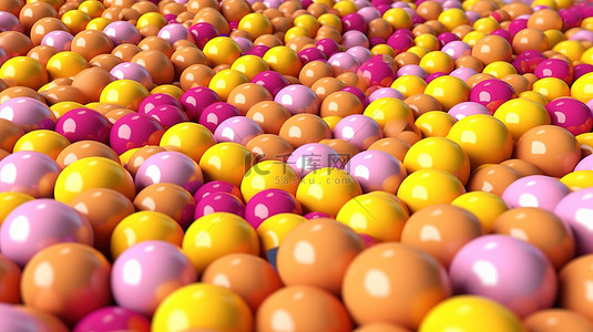糖果几何背景图片_充满活力的 3D 设计，具有抽象的粉色和黄色球体
