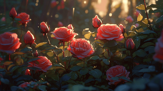 红色玫瑰花阳光花园背景