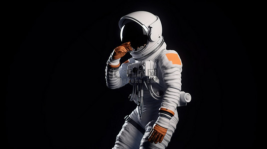困惑殿堂背景图片_一位白人宇航员通过手势和问号表达困惑疲惫和失望的 3D 插图设计