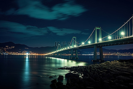 有吸引力背景图片_夜里的一条河，河上有桥
