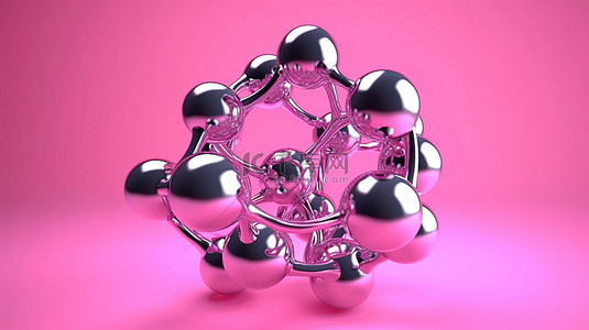 科胶原蛋白背景图片_粉红色背景下包裹在气泡中的分子的 3D 渲染