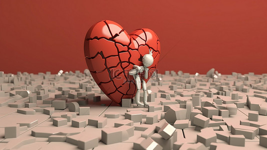 保护脆弱的心 3D 渲染中说明的爱的概念