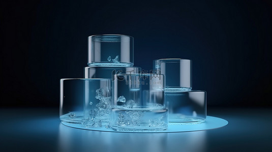 冰展台背景图片_带有 3D 渲染讲台和冰缸支架的宣传舞台