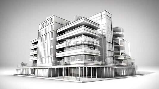 城市施工背景图片_当代城市建筑透视轮廓建筑的抽象 3D 插图