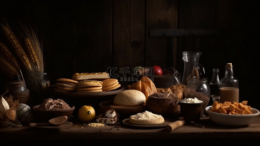 早操背景图片_食物丰盛面包餐具背景
