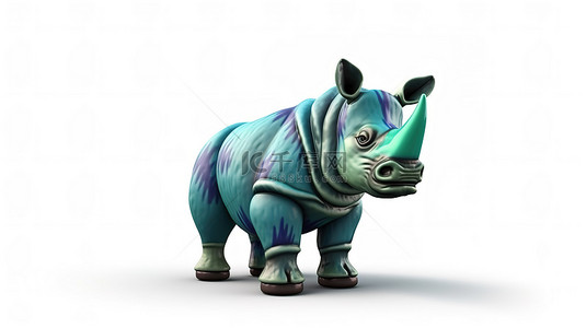 布字背景图片_孤立的 3D 犀牛插图，带有俏皮的氛围