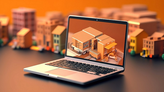 风扇商城背景图片_用于在线运输和物流服务的笔记本电脑屏幕的数字交付 3D 渲染
