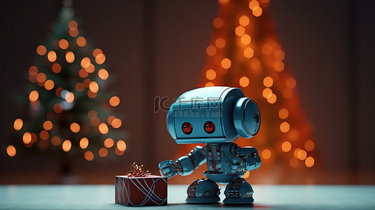 平安夜设计背景图片_3d 节日机器人圣诞树