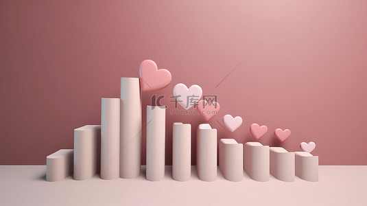 网页横幅爱情概念极简主义 3d 渲染进度条与心脏加载效果