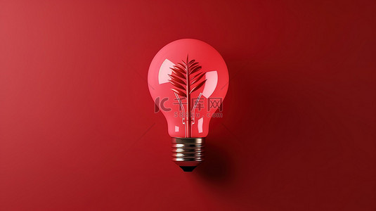红色背景上的 3d 渲染简约生态灯泡图标符号