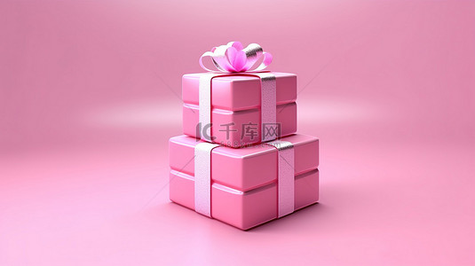 3d 渲染的粉红色礼品盒在半空中