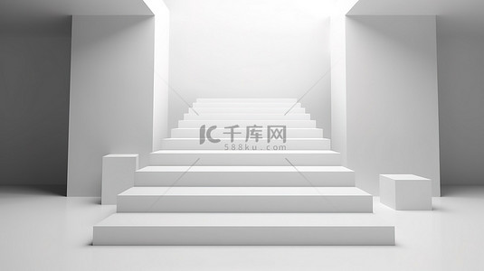 几何楼梯背景图片_建筑抽象中白色楼梯的简约 3D 渲染